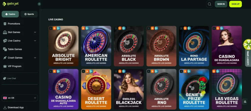 BetNjet Live Casino