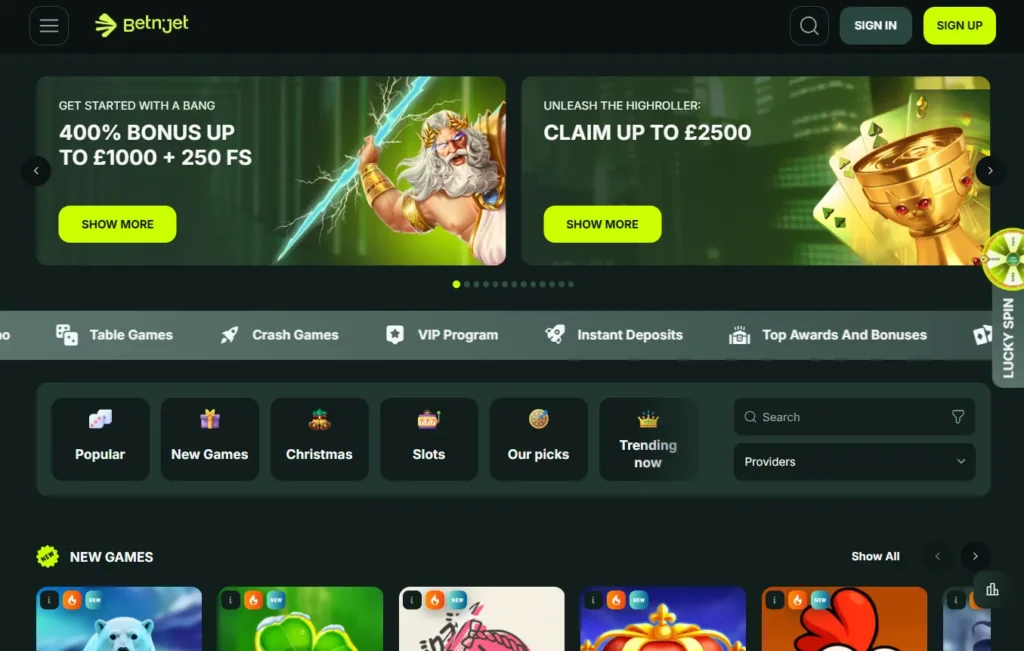 BetNjet Casino Main Page