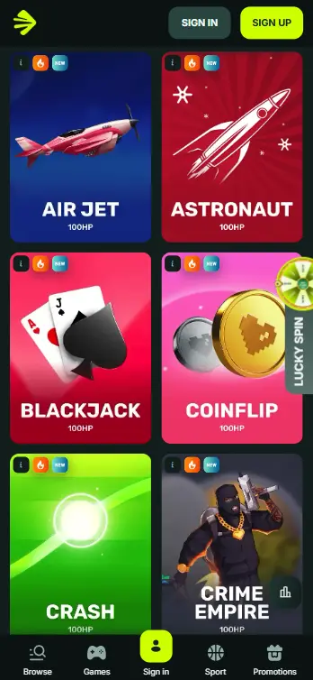 Games on BetNjet Casino App