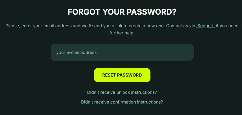 Reset Password for BetNjet Casino Login